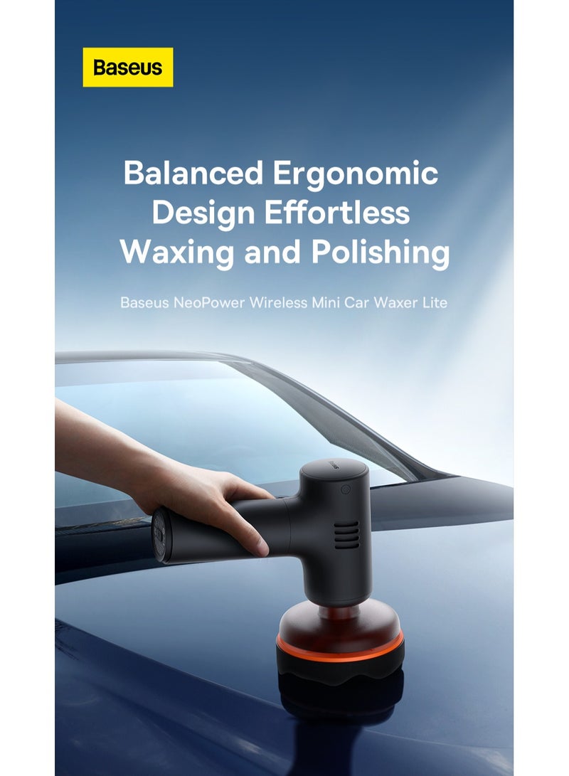 بيسوس جهاز تلميع سيارات قابل لإعادة الشحن – ميني جهاز تلميع سيارات لاسلكي كهربائي، خفيف الوزن ومضغوط لتلميع وتلميع السيارات، بطارية ٤٠٠٠ مللي أمبير، ٣٠٠ دورة في الدقيقة عالية السرعة لتلميع الشمع، إزالة الخدوش، تشطيب الطلاء – أسود - Image 2